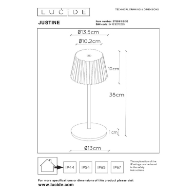 Lampa stojąca 3000K IP54 LED JUSTIN 27889/02/38 Lucide